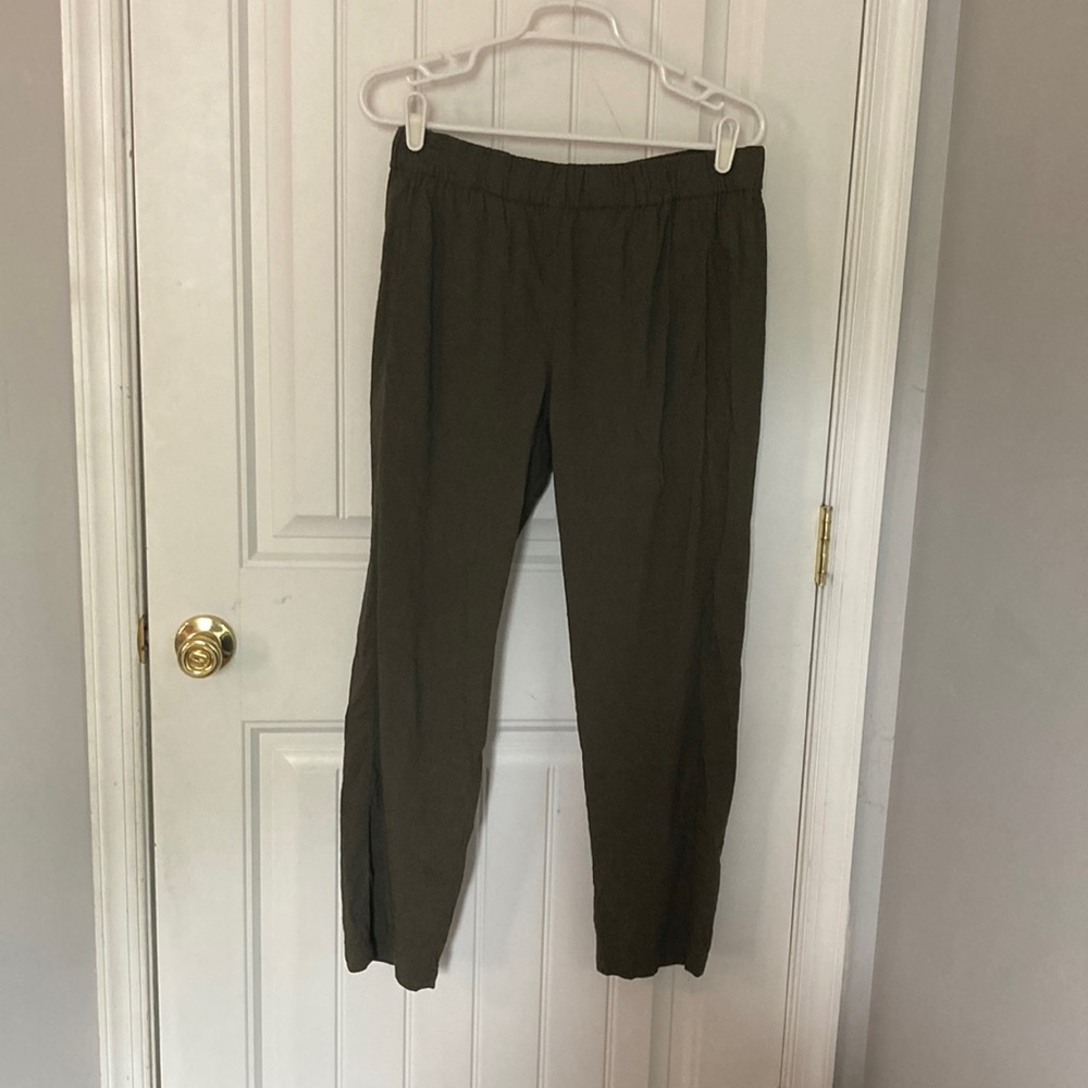 Theory linen olive green straight leg pnt